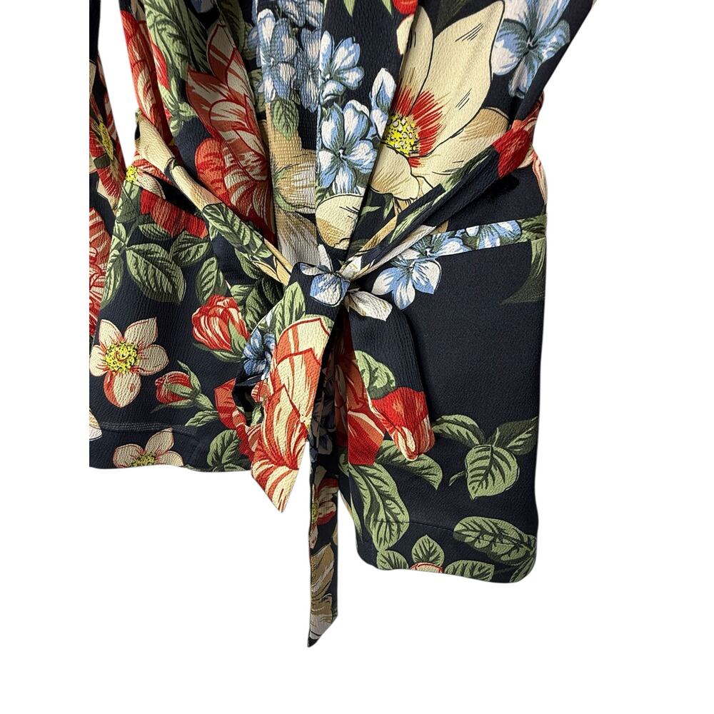 ZARA Basic Floral Print Belted Blazer Jacket Small Tropical Botanical Statement - Picture 5 of 9